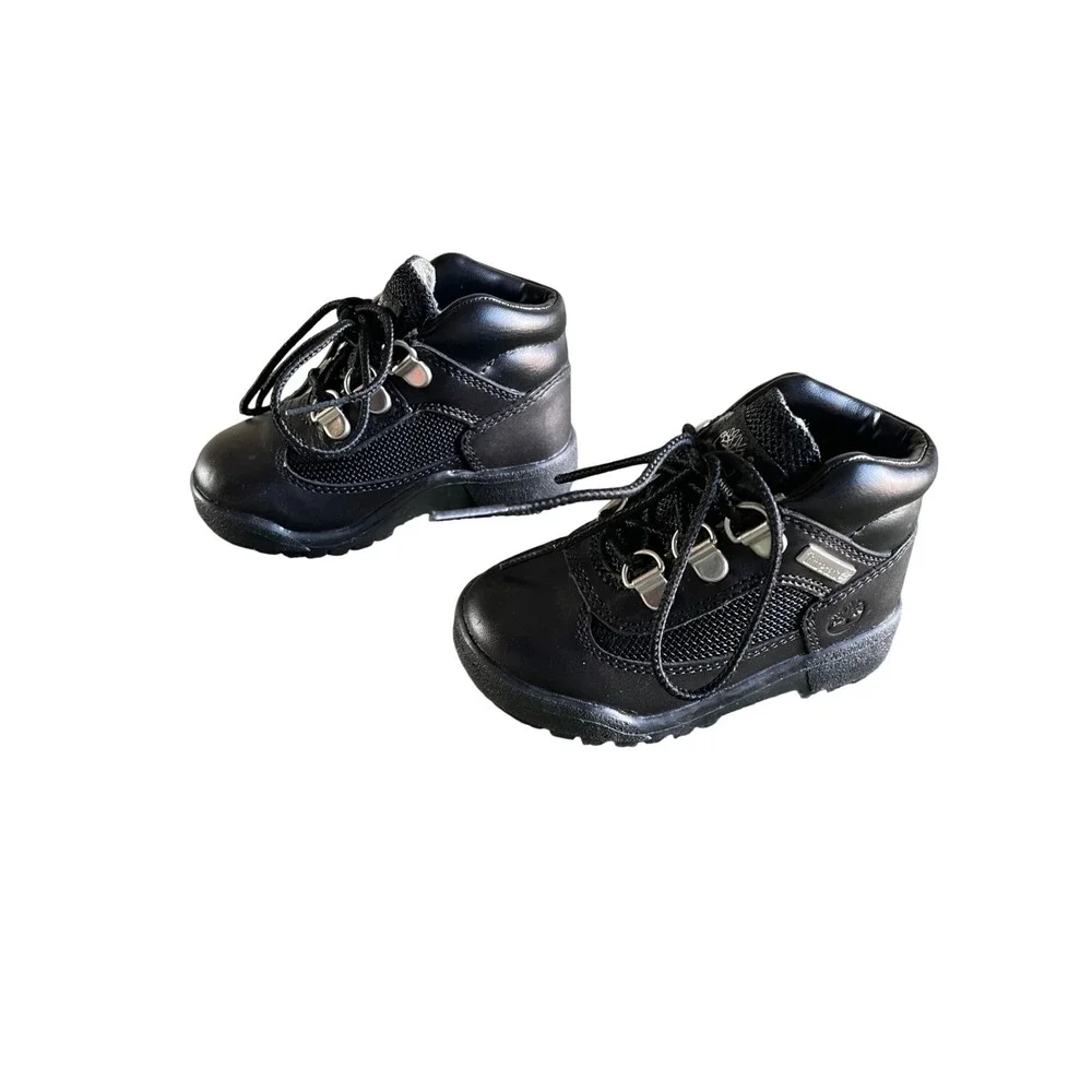 Kids Timberland Black Leather Lace Up Waterproof Boots Toddler Size 4‎ Hiking